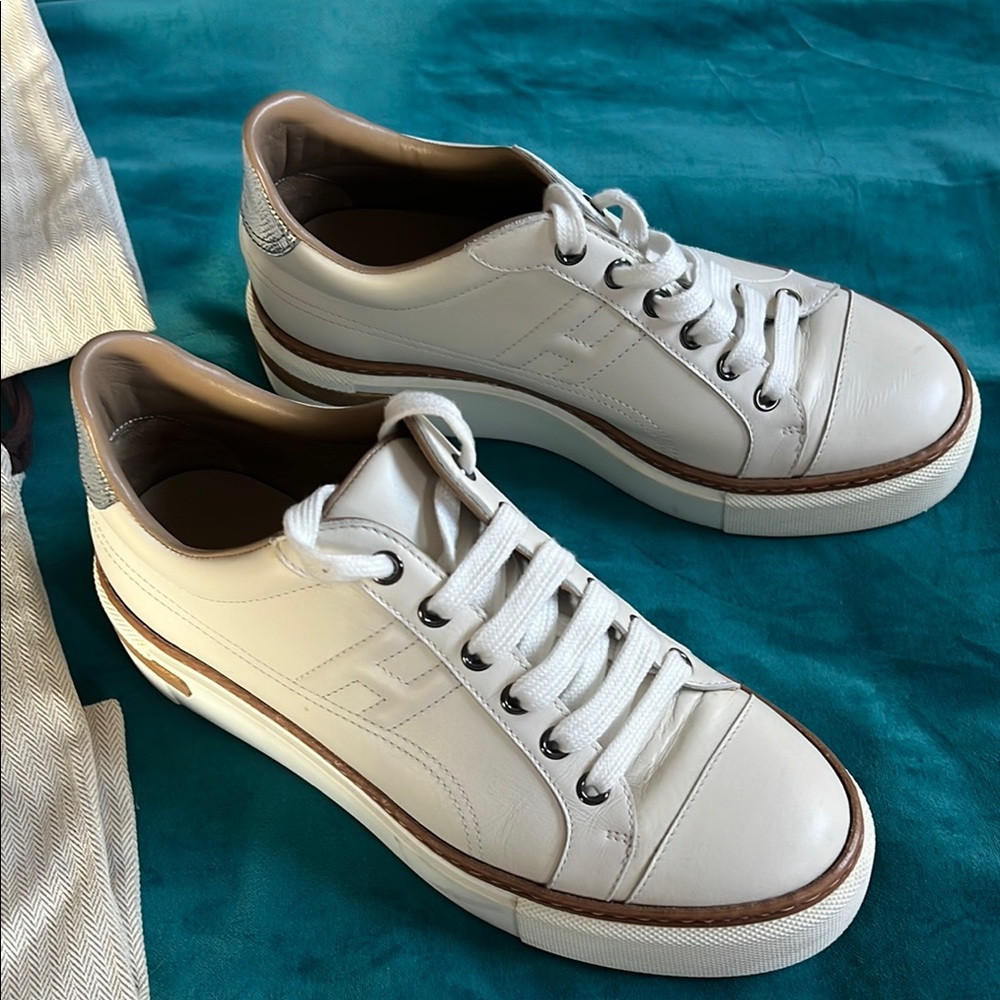Hermes Calfskin Polo Sneakers 37.5 White